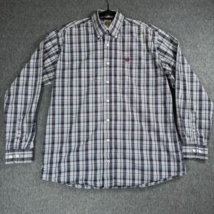 Cinch Button Down Shirt Mens S Blue Plaid Long Sleeve Western Logo Pocket